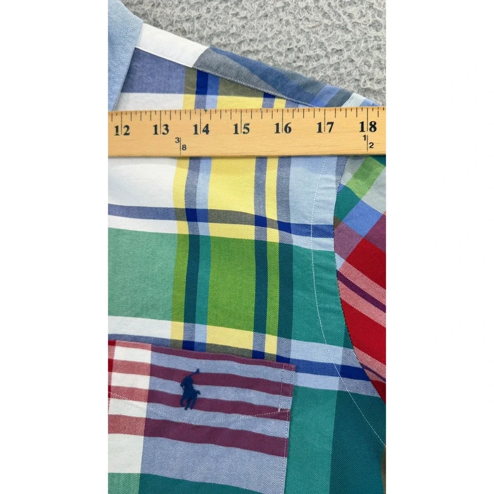Polo Ralph Lauren Men L Classic Fit Patchwork Plaid Button Down Shirt Multicolor